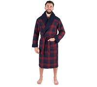 John Christian Vestaglia Uomo in Caldo Pile e Cotone, Motivo a Quadri Blu e Rosso (XL)