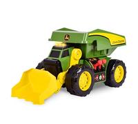 John Deere 45,7 cm 2-N-1 Dig Rig Toy Dump Truck e caricatore frontale con luci, suono e motore con doppio controller joystick, camion da costruzione extra large, plastica robusta, regalo di