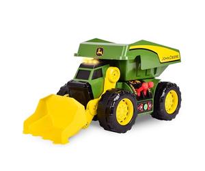 John Deere 45,7 cm 2-N-1 Dig Rig Toy Dump Truck e caricatore frontale con luci, suono e motore con doppio controller joystick, camion da costruzione extra large, plastica robusta, regalo di