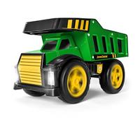John Deere Camion con cassone ribaltabile in metallo da 40,6 cm, luci e suoni realistici, letto per camion in metallo resistente, ruote extra grandi, giocattolo per bambini dai 3 anni in su, giochi