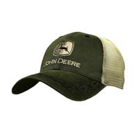 John Deere Cappello in Pelle Cerata con Ricamo Posteriore in Rete, Oliva, Taglia Unica