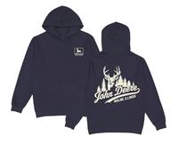 JOHN DEERE Felpa con cappuccio blu scuro, a maniche lunghe, con logo e stampa sul retro, per gli agricoltori e gli appassionati di attività all'aria aperta, Blu mare, L