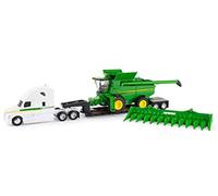 John Deere S780 Combine with Freightliner and Lowboy Trailer 1/64 Scale