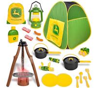 John Deere Tenda da campeggio pop-up, set da 18 pezzi, include mensa, piatti, utensili, cibo da gioco, pentole, binocoli, lanterna e torcia, giochi per interni ed esterni
