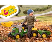 John Deere Trattore Rimorchio + Anteriore Caricatore Gioco Cavalcabile Farm -