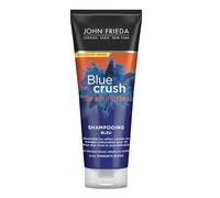 John Frieda Blue Crush Intensive Blue Shampoo 250 ml, Shampoo tonificante per capelli castani, Shampoo anti-ottone per brune con pigmenti blu schiacciati