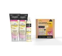 John Frieda Go Blonder Set di vantaggi per capelli biondi - shampoo, balsamo, spray sbiancante e maschera per occhi MegRhythm gratis - illumina gradualmente - anche per capelli trattati con colori
