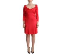 John Galliano Red Viscose 3/4 Sleeves Deep Round Neck Sheath Dress - IT42|M