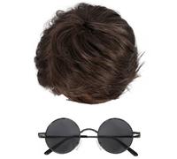 John Lennon Parrucca E Occhiali Rotondi Costume Hippy 60 70's The Beatles