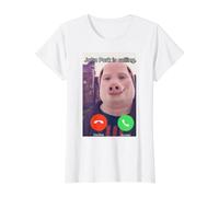 John Pork Sta chiamando Una Risposta Divertente Chiamata Telefono Maglietta con Stampa Grafica Economica, Donna, Bianco, S