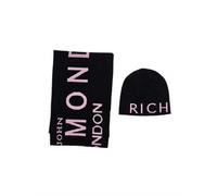 John Richmond set cappello e sciarpa con logo nero