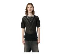 John Richmond - Top in Rete con Colletto e Bottoni a Contrasto - - Knitwear - Uomo - Nero - M