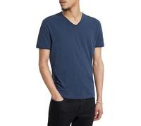 John Varvatos Miles Short Sleeve Slub V-Neck with Cut Raw Edge T-Shirt, Blu Oliato, XL Uomo