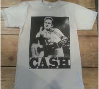 Johnny Cash Il Dito T Shirt Xs, S, M American Apparel Argento Uomo IN Nero