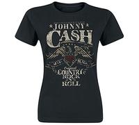Johnny Cash Rock 'n' Roll Donna T-Shirt Nero 100% Cotone Regular