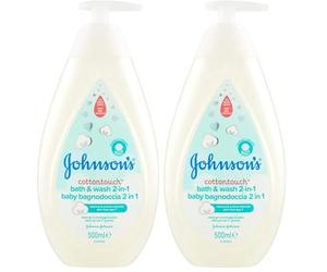 Johnson's Baby Cottontouch Bagnodoccia 2 in 1, Shampoo e bagnoschiuma bambini con vero cotone, Shampoo bambini con formula Non Più Lacrime, Bagnoschiuma neonato senza sapone, alcol e solfati, 500 ml