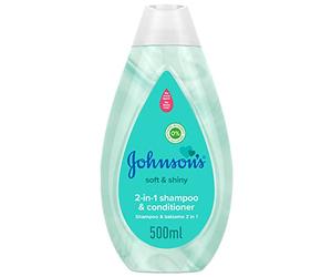 Johnson's Baby Soft & Shiny 2in1 Shampoo e Balsamo, Shampoo bambini con balsamo per un'idratazione extra, Formula Non Più Lacrime per una detersione delicata, Senza solfati e coloranti, 500 ml