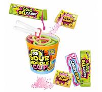 Johny Bee Sour Noodle Cup 65g con Gel Candy e Caramelle Scoppiettanti - Gusto Tutti i Frutti - Display da 12 Pezzi - Snack Divertente e Interattivo per Bambini