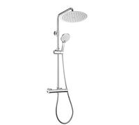 JOHO Colonna Doccia Acciaio Inox con Rubinetto Termostatico Miscelatore Colonna Doccia Altezza Regolabile Set Doccia a Getto Pioggia con Soffione Silicone e Doccetta a Mano Tonde D25cm