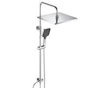 JOHO Colonna Doccia Acciaio Inox Fori Muro Regolabili, Asta Doccia Saliscendi con Doccetta e Soffione, Set Doccia a Pioggia senza Miscelatore, 30x30 cm Cromo