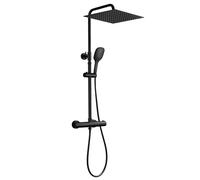 JOHO Colonna Doccia Acciaio Inox Fori Muro Regolabili, Asta Doccia Saliscendi Con Doccetta e Soffione, Set Doccia a Pioggia con Miscelatore, 30x30 cm Nero
