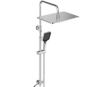JOHO Colonna Doccia Acciaio Inox Fori Muro Regolabili, Asta Doccia Saliscendi con Doccetta e Soffione, Set Doccia a Pioggia senza Miscelatore, 35x25 cm Cromo