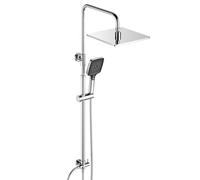 JOHO Colonna Doccia Acciaio Inox Fori Muro Regolabili, Asta Doccia Saliscendi con Doccetta e Soffione, Set Doccia a Pioggia senza Miscelatore, 20x20 cm Cromo