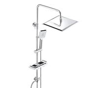 JOHO Colonna Doccia Acciaio Inox Fori Muro Regolabili, Asta Doccia Saliscendi Con Doccetta e Soffione, Set Doccia a Pioggia con Mensola senza Miscelatore, 20x20 cm Cromo