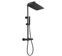 JOHO Colonna Doccia con Rubinetto Termostatico in Acciaio INOX 304 Nero Colonna Doccia idromassaggio con Soffione con Miscelatore Set Doccia a Pioggia con Doccetta(35×25cm)