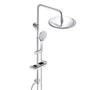 JOHO Colonna Doccia idromassaggio Colonna Doccia con Soffione Senza Miscelatore Set Doccia Completo Sistema Doccia a pioggia con Porta Ogetti Mensola Colonna in Acciaio INOX (D20cm Tondo)