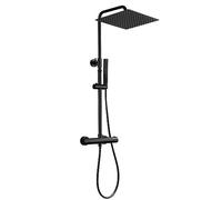 JOHO Colonna Doccia Nero con Rubinetto Termostatico in Acciaio INOX 304 Colonna Doccia idromassaggio con Soffione con Miscelatore Set Doccia a Pioggia con Doccetta(30×30cm Quadrato)