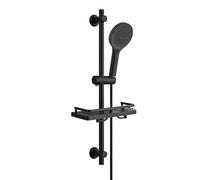 JOHO Colonna Doccia Senza Miscelatore, Asta Doccia Acciaio Inox 70 cm con Supporto Soffione Regolabile, Saliscendi Doccia Adattarsi ai Fori Esistenti con Doccetta 3 Geti e Mensola, Nero