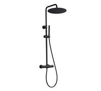 JOHO Colonna Doccia Termostatico Nero Opaco in Acciaio Inox Set Doccia a Pioggia con Soffione e Doccetta a Mano (D30cm tondo)