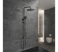 JOHO Sistema Doccia a Pioggia Colonna Doccia idromassaggio Colonna Doccia Nero con Soffione Senza Miscelatore Set Doccia Completo con Porta Ogetti Colonna in Acciaio INOX (D20cm)