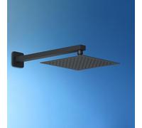 JOHO Soffione doccia a pioggia, 8 pollici soffione doccia in acciaio inox 304 con braccio doccia a parete, braccio doccia 37 cm, nero (20 x 20 cm/37 cm)