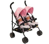 Joie Aire - Passeggino gemellare per bambini, colore nero e rosa, passeggino pieghevole per bambole, gioco di ruolo, per bambole, dai 3 anni in su