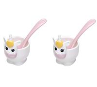 Joie Set portauovo e cucchiaio a forma di unicorno, in plastica, senza BPA, per uova sode, 2 pezzi, rosa chiaro