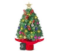 Joiedomi Albero di Natale da tavolo preilluminato da 61 cm, con luci calde, bacche di agrifoglio, pigne per le migliori decorazioni per le festività natalizie