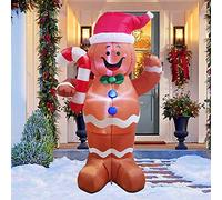 Joiedomi Decorazione natalizia gonfiabile da giardino, a forma di omino di pan di zenzero, 1,5 m, con luci a LED, autogonfiabile, con bastoncini di zucchero, perfetta per feste di Natale, decorazione