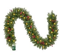 Joiedomi - Ghirlanda di Natale artificiale da 2,8 m, pre-illuminata, con 100 luci LED, 27 pigne e 27 bacche rosse,