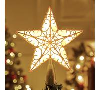 JOIEDOMI Puntale per albero di Natale a forma di stella in PVC illuminato glitterato, 26,7 cm, 10 puntali per albero di Natale con luce bianca calda, alimentazione a batteria, per decorazioni per