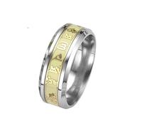 Joielavie Anello fosforescente con scritta Om Mani Padme Hum Mantra buddista sei sillabe sacre luminose bagliore notturno in acciaio inossidabile, gioielli da uomo e donna, Acciaio inossidabile