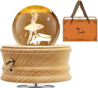 JOIENDY Carillon con Sfera di Cristallo, Rotazione a 360° della Base 3D Palla di Cristallo 70mm Sfera Vetro Lampada a LED Regalo per Natale Compleanno San Valentino della Mamma Decorazione