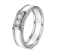 Joievievie Anello da donna in ceramica con doppio zirconio iniziale X anello di nozze fidanzamento fede gioielli, Ceramica