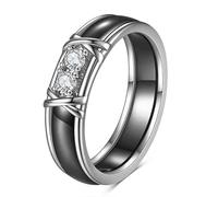 Joievievie Anello da donna in ceramica con doppio zirconio iniziale X anello di nozze fidanzamento fede gioielli, Ceramica