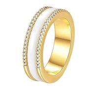 Joievievie Anello girevole in ceramica in acciaio inossidabile a doppia fila di zirconi, anello di montaggio, anello di matrimonio, fidanzamento, fede nuziale da donna, Ceramica