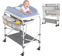JOIEYOU Fasciatoio 2 in 1 con vasca da bagno, cestino sospeso e ripiano aperto Fasciatoi pieghevoli Combinazione mobile per il bagno e la cameretta dei bambini Capacità di carico fino a 50 kg Cambio p
