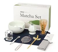 Joiish Set da 10 pezzi per tè Matcha, frusta e ciotola con beccuccio e cucchiaio dosatore, strumenti giapponesi per la preparazione del tè, grigio