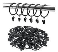 JOIKIT 60 anelli per tende in metallo con clip, clip per tende nere da 50 mm, anelli per tende con clip nero, anelli per tende con ganci neri, per tende da finestra, tende da doccia