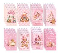 JOINFANXIN 24pcs Christmas Pink Mini Spiral Notebook, Gingerbread Man Snowflakes Pattern Mini Notepad for Christmas Winter Party Favors School Classroom Rewards